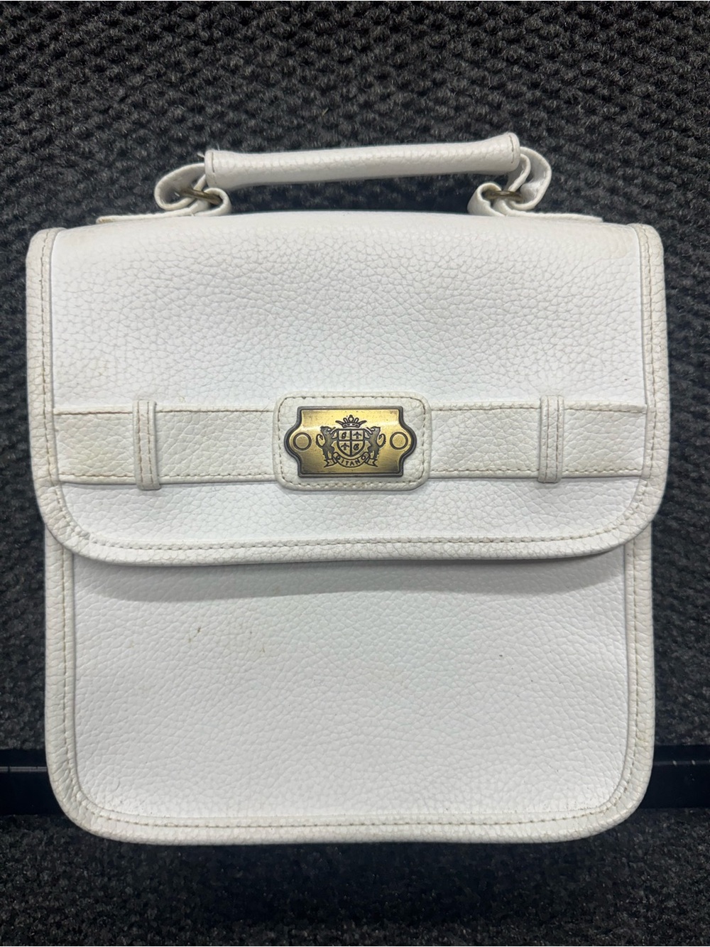 Gitano White Leather Top-Handle Satchel with Gold Plaque